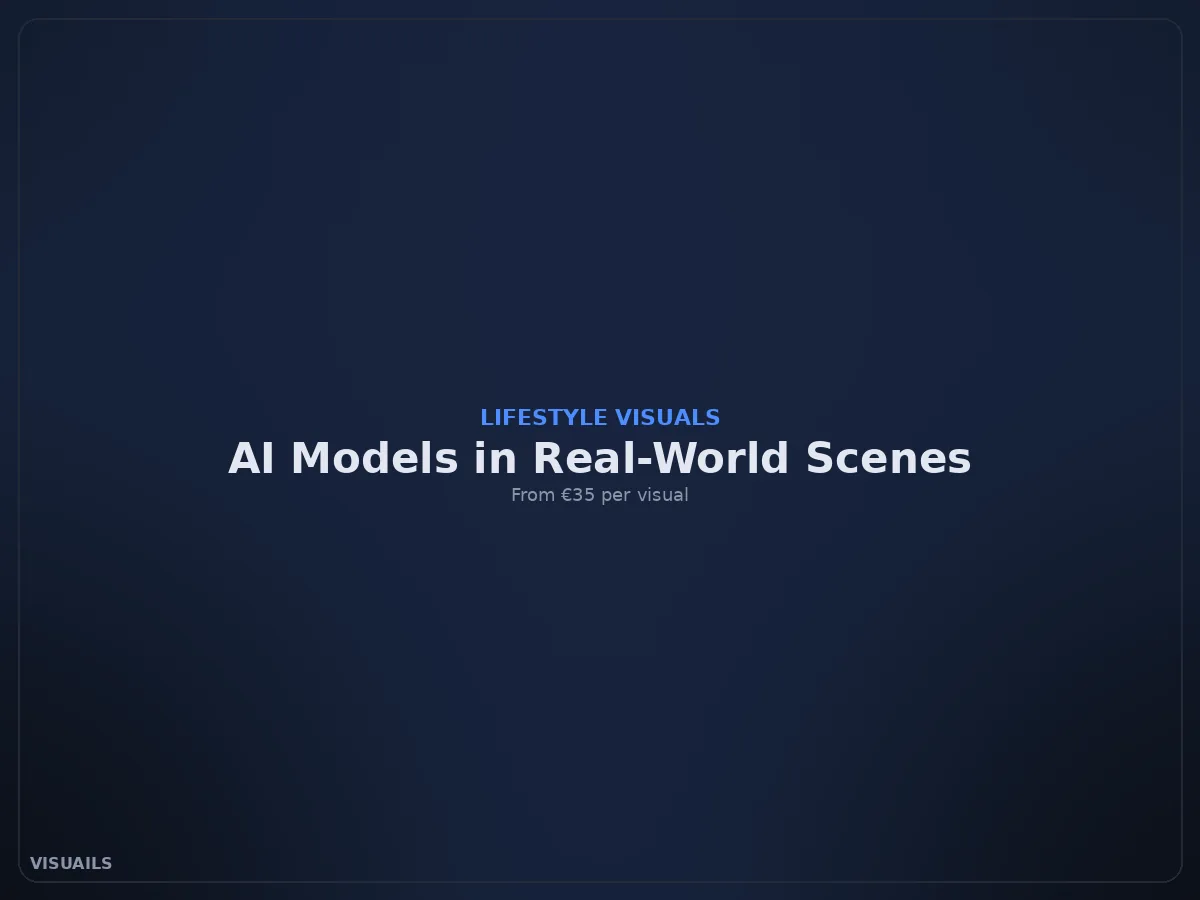 AI-generated lifestyle campaign photo showing a consistent model wearing a product in a styled real-world scene